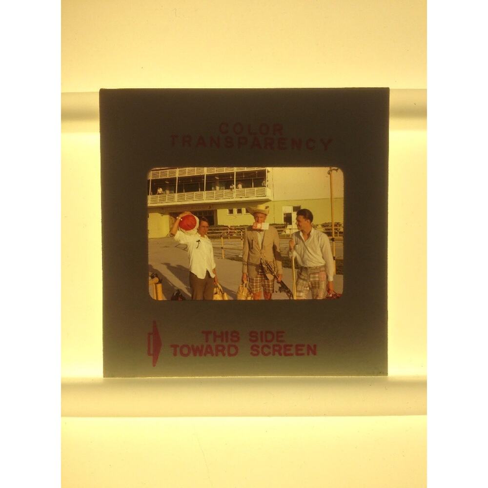 Vtg 1966 Bermuda Madras Plaid Shorts Three Men Vacation Photograph Color Slide